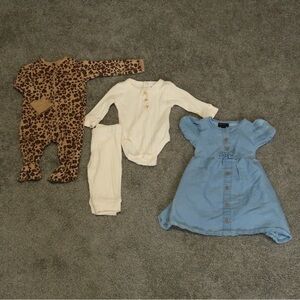 Baby Clothing Set with Blue Dress and Leopard Print Onesie
